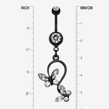 Detail View 1 of Blackline Butterfly Gem Loop Belly Ring-Clear Gem